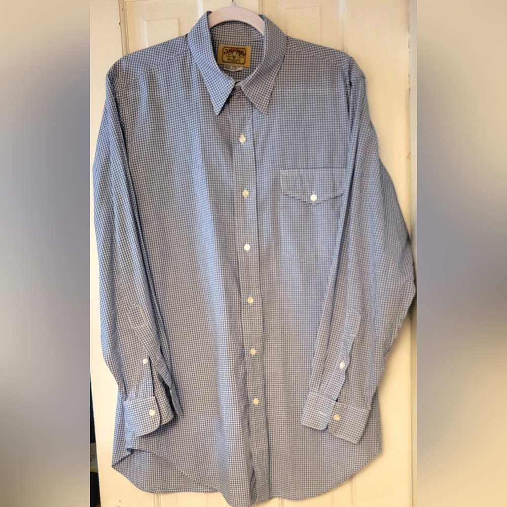 Cavender's Blue and White Gingham Long Sleeve Modern Style Western Shirt